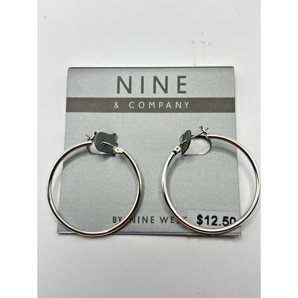 Nine West Hoop Earrings Womens OS Silver Tone Classic Polished Round Jewelry